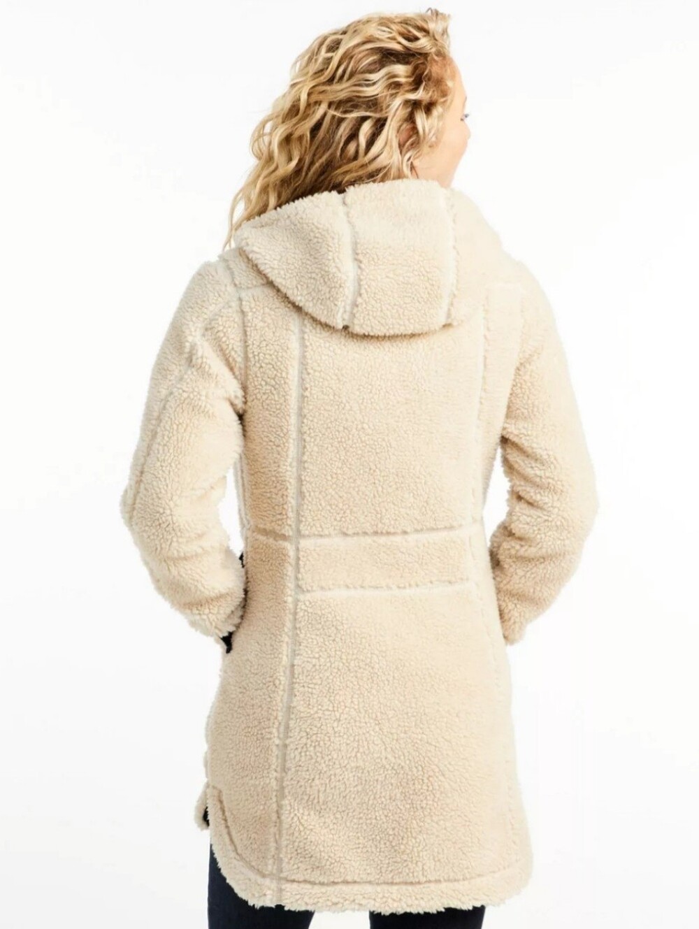L.L. Bean Mountain Pile Cozy Fleece Cream Sherpa Zip Up Hooded Winter Coat - Picture 7 of 7